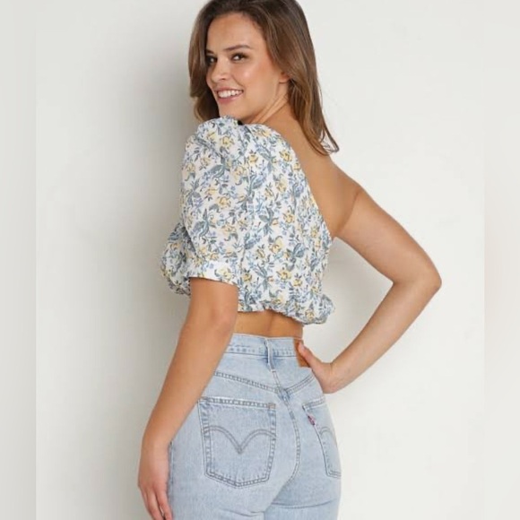 En Saison Floral Print One Shoulder Crop Top | Size L - Picture 2 of 9